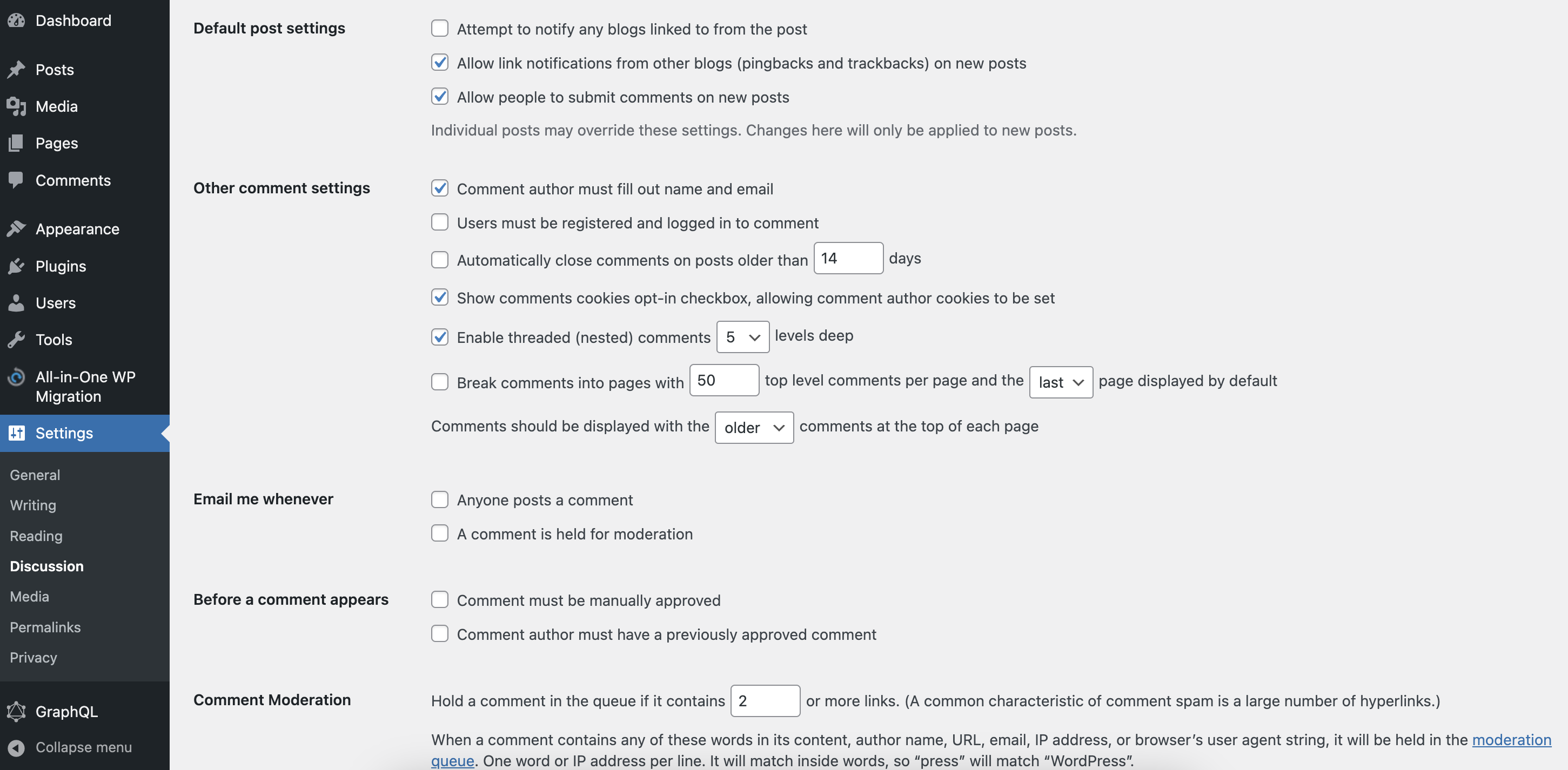 wordpress dashboard